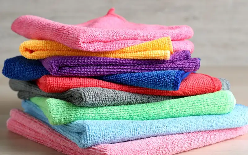 Stack of colorful microfiber towels